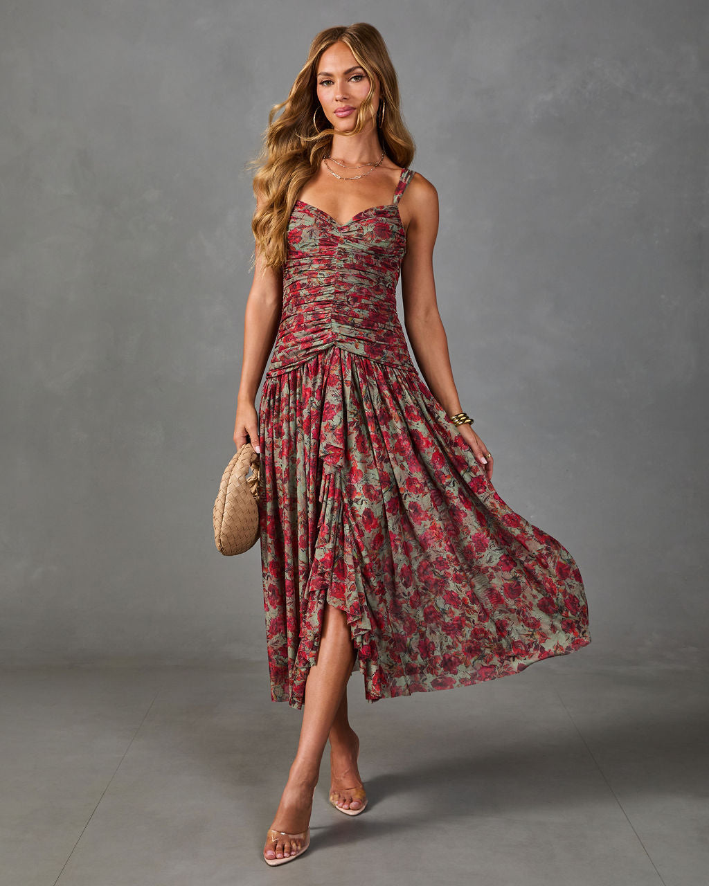 Orchard Lane Floral Mesh Maxi Dress