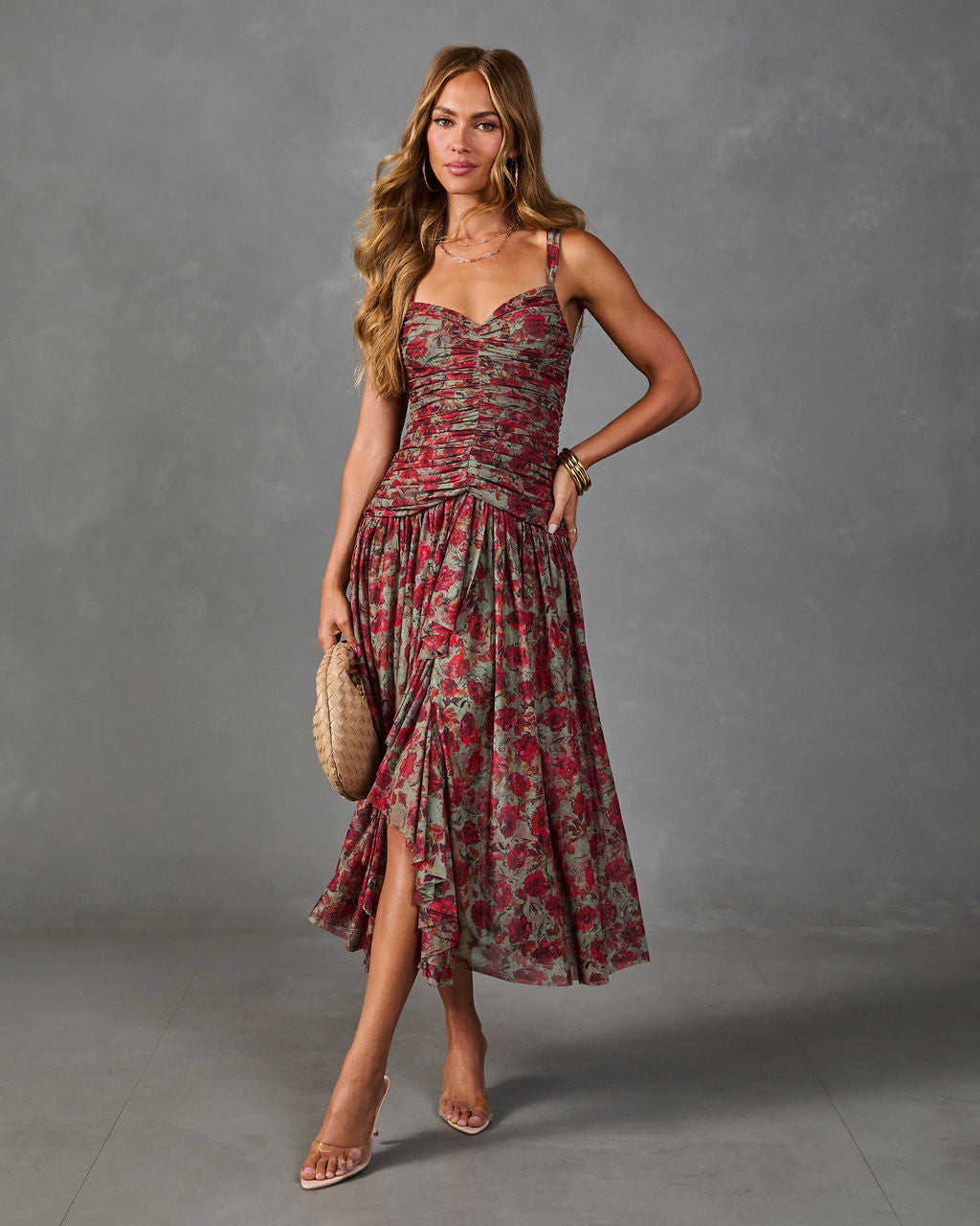 Orchard Lane Floral Mesh Maxi Dress