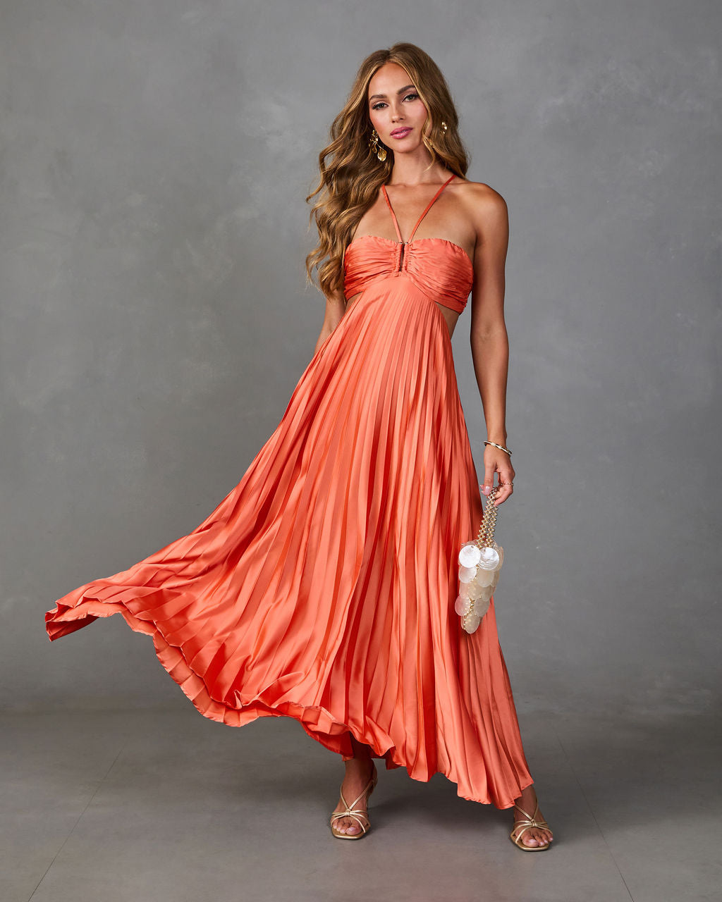 Endless Light Pleated Satin Maxi Dress