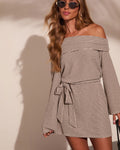 Krissa Striped Off The Shoulder Waist Tie Mini Dress