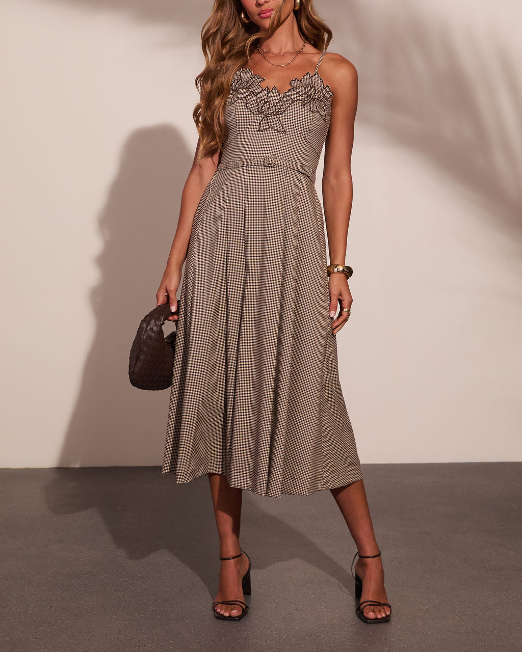 Anastasia Floral Belted Plaid Midi Dress