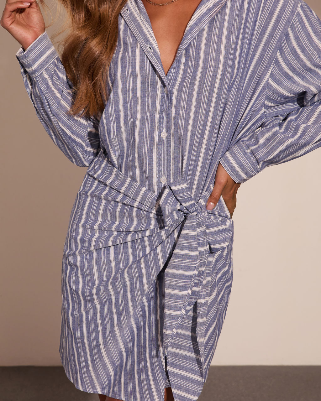 Harbor Walk Striped Wrap Tie Mini Shirt Dress