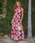 Garden Sketch  Floral Halter Neck Maxi Dress