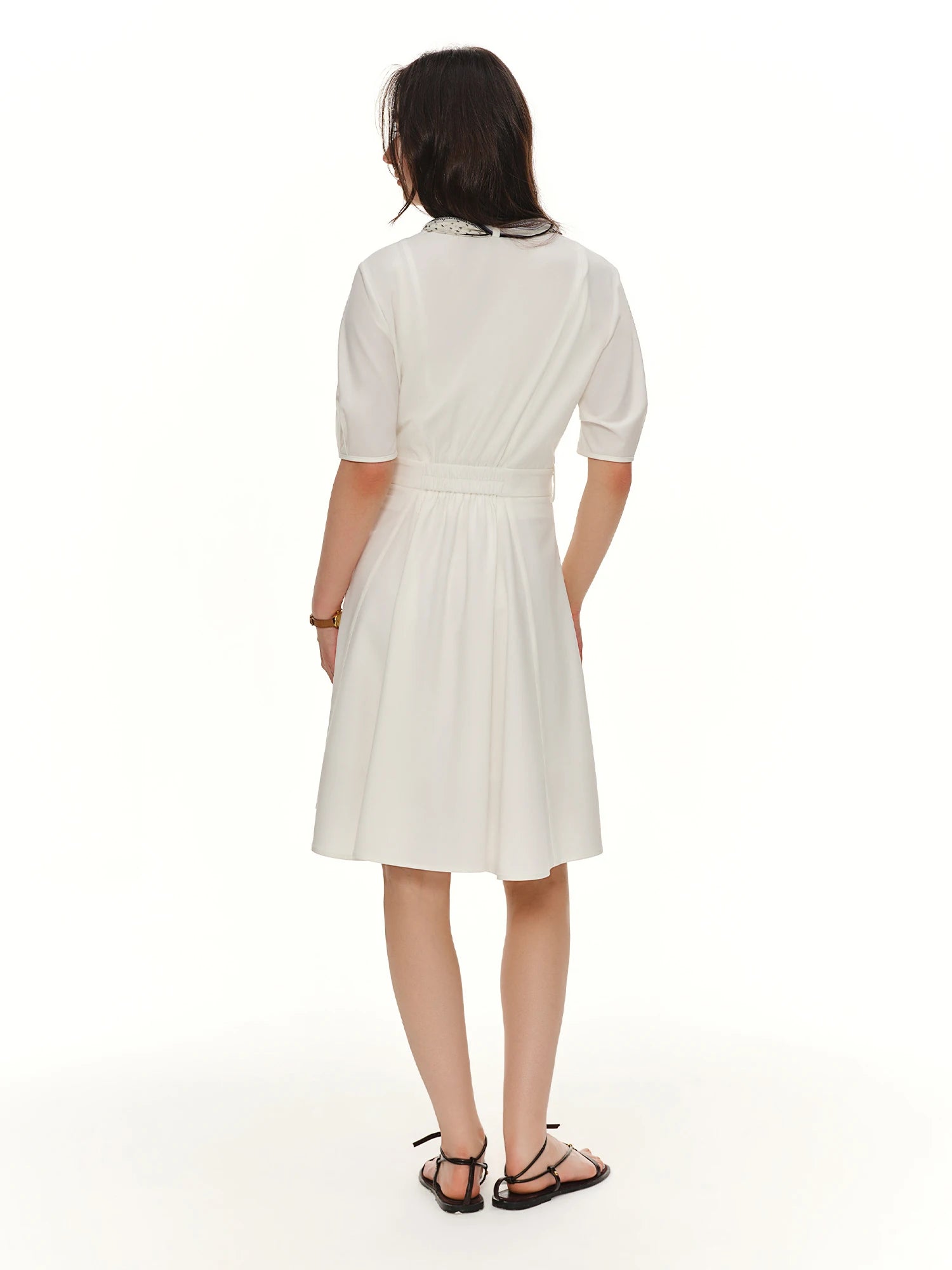 DUSHU 2026 Summer White A-Line Midi Dress Waist-Cinching Tie Detail with Complimentary Scarf Effortless Office to Weekend Style