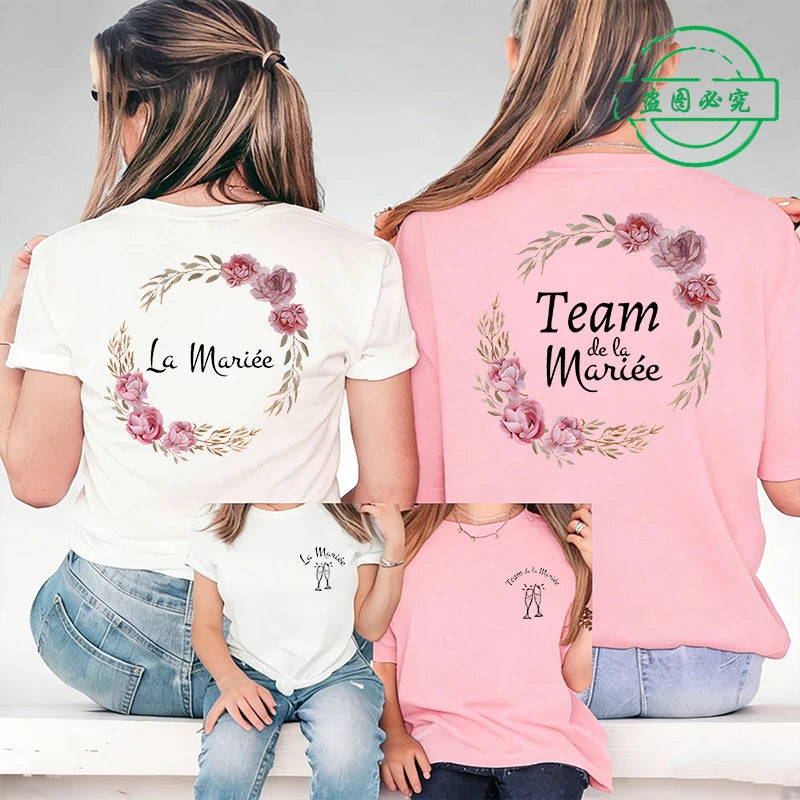 Team Future Bride T-shirt French Girls Bachelorette Party EVJF Wedding Tops Flower Crown Back Printing Short Sleeve Tees Shirt