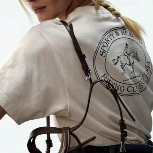 American Vintage Style Riding Club 90's Summer Street Fashion White T Shirts Women Loose Cotton Short Sleeve Casual Tops Tees