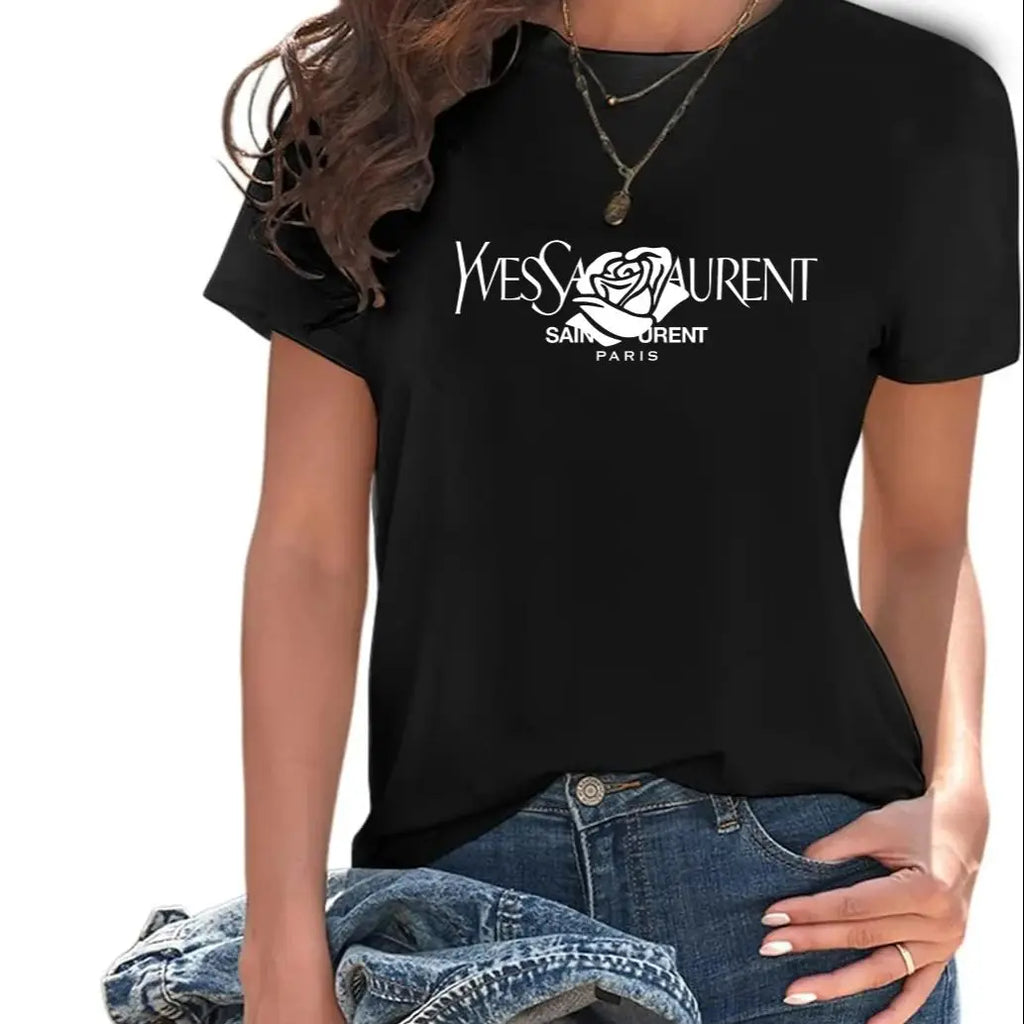 Luxury brand Brand Fashion Alphabet Printed Crew Neck Clothing Short Sleeve T-Shirt Trend Women