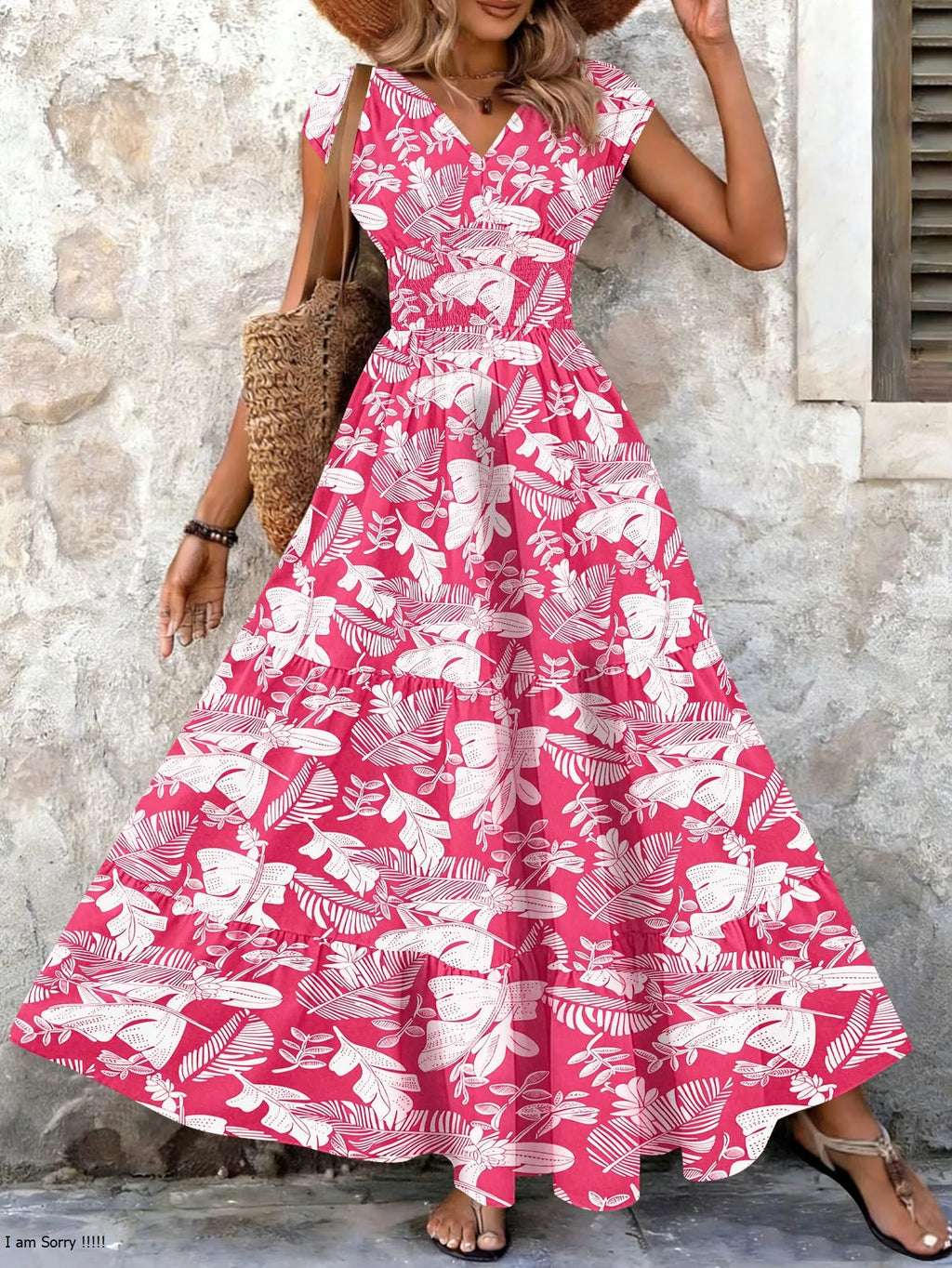 2026 Vintage Floral Print Dress Elegant V-Neck Short Sleeve Long Women