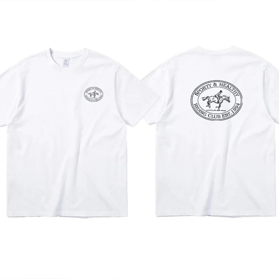 American Vintage Style Riding Club 90's Summer Street Fashion White T Shirts Women Loose Cotton Short Sleeve Casual Tops Tees