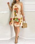 Floral Print Halter Neck Dress Boho Backless Halter Dress For Spring  Summer Women