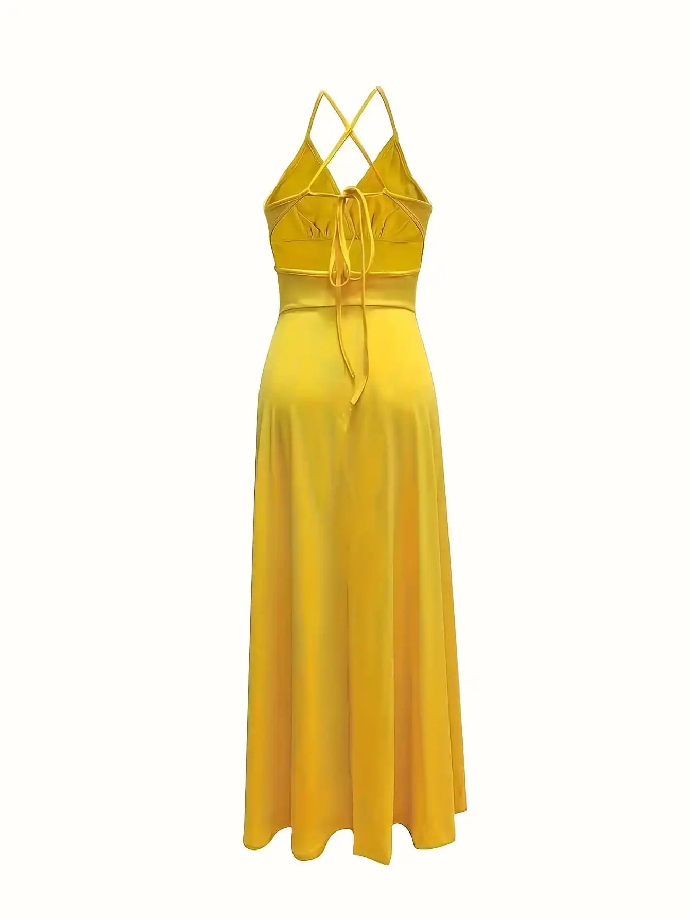 2026 Casual Sexy Slit Lace-Up Backless Camisole Dress, Elegant Sleeveless V-Neck Cinched Waist Dress, Women