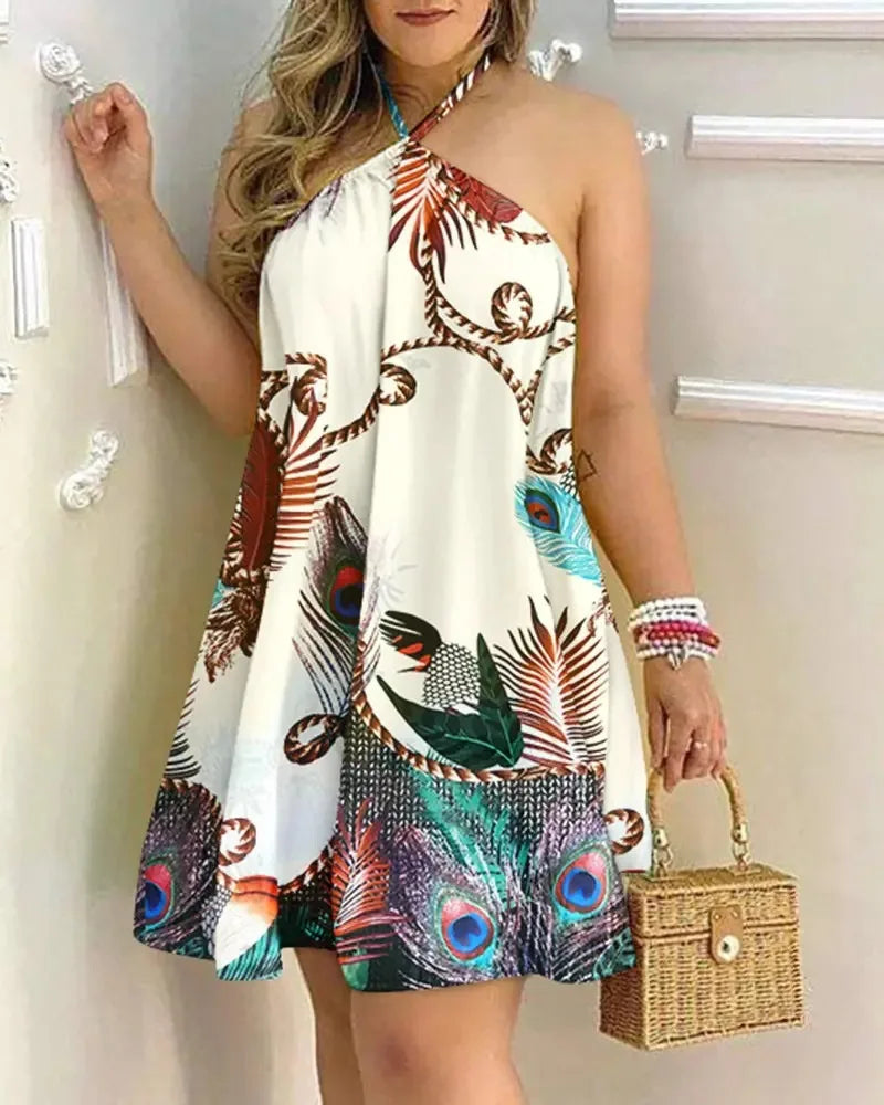 Floral Print Halter Neck Dress Boho Backless Halter Dress For Spring  Summer Women